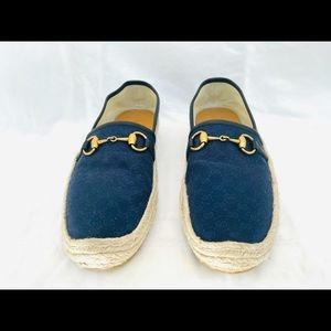 GUCCI Navy GG Horse-bit Espadrilles. 574869